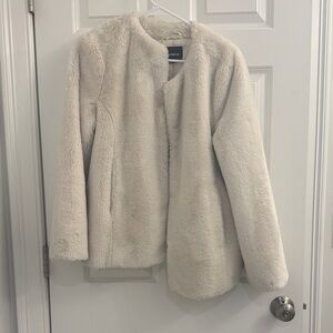 Express Cream Faux Fur Teddy Jacket - Women's Coat